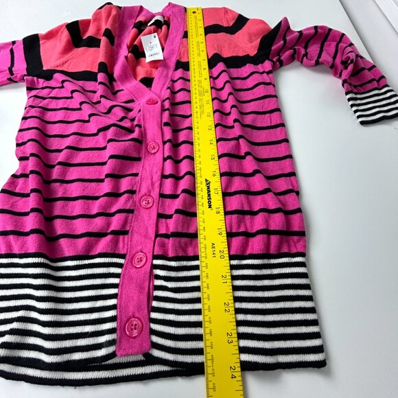 Ann Taylor Loft Cardigan Sweater Women M Stripe 3/4 Sleeve Button Up Pink Orange - Picture 8 of 12